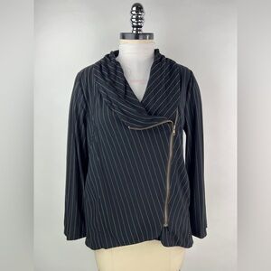 Women’s Black Pinstripe Asymmetrical Zip Jacket